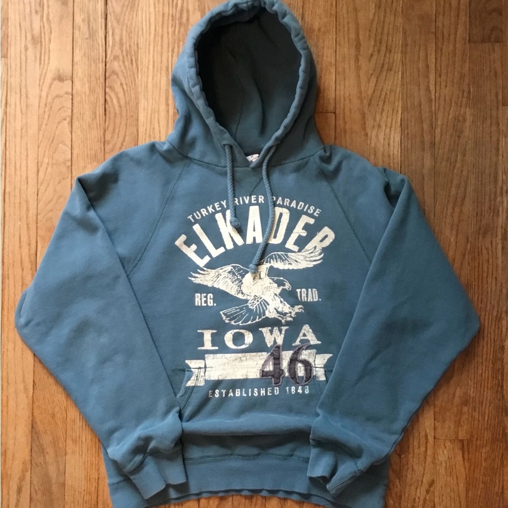 Vintage Iowa Blue 84 Elkader Graphic Hoodie